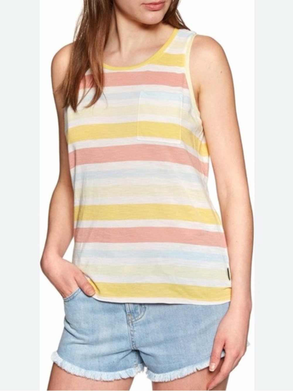 Patagonia WornWear Striped Tank Top Pastel Pocket Sleeveless Shirt Medium Casual